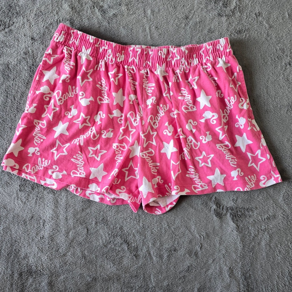 Hybrid Apparel Barbie Pink Sleep Shorts 2X Logo & Stars Print Pajama Lounge Pant